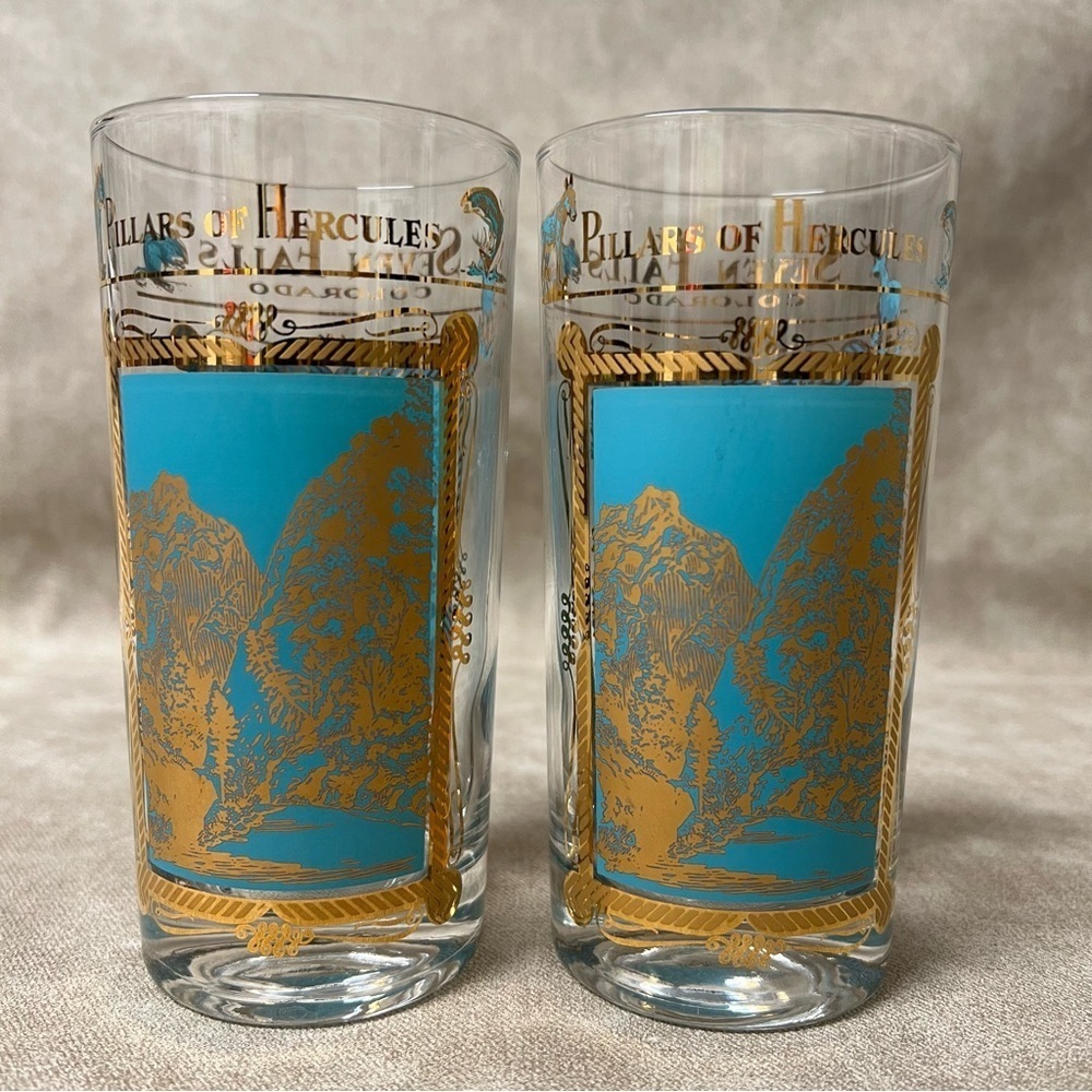 Set of (2) Vintage Seven Falls Colorado Pillars of Hercules Turquoise Gold MCM